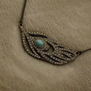Turquoise and Rhinestone Peacock Necklace